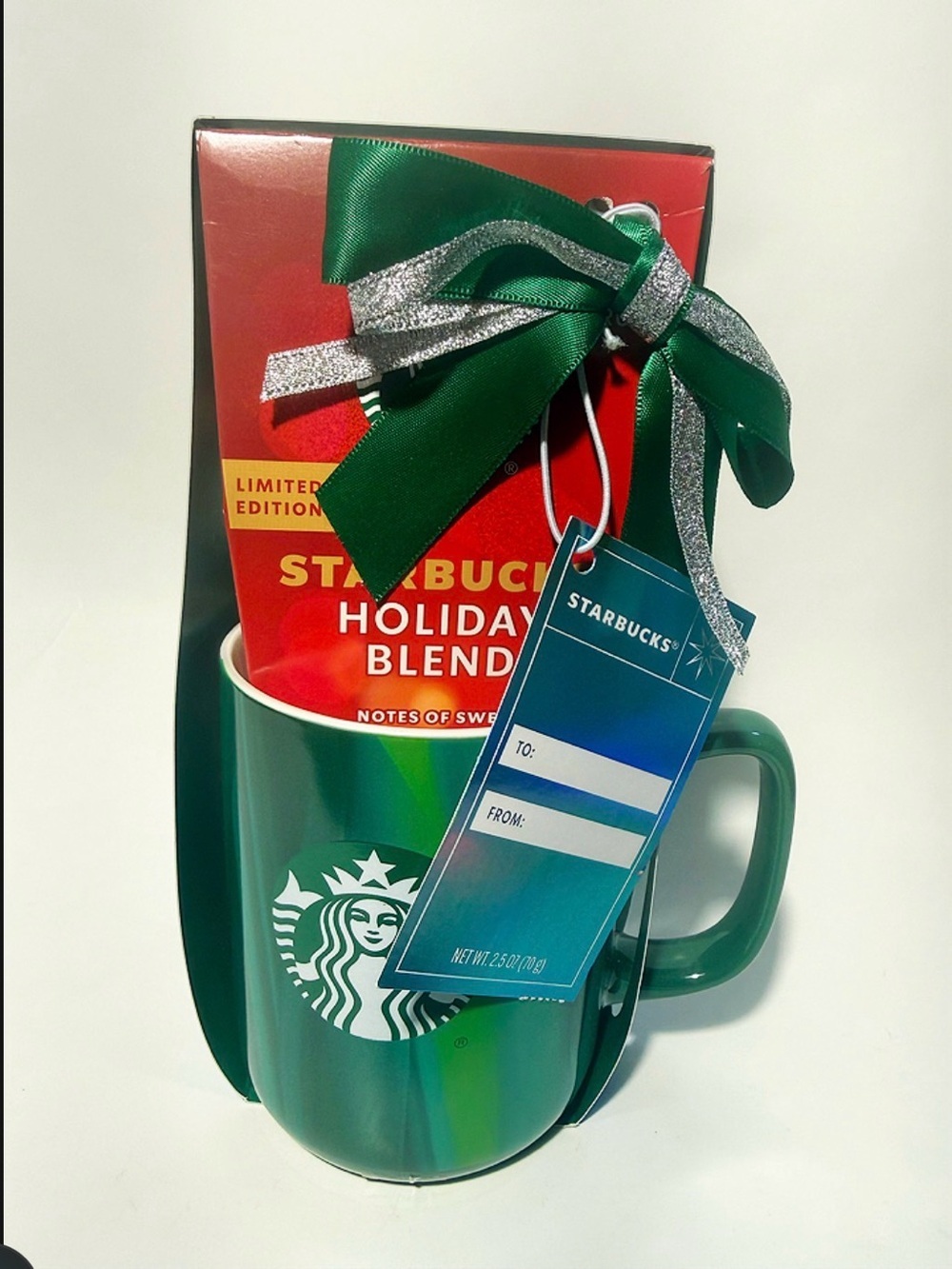 Starbucks Limited Edition Holiday Gift Set Green Ceramic Mug 15oz Coffee